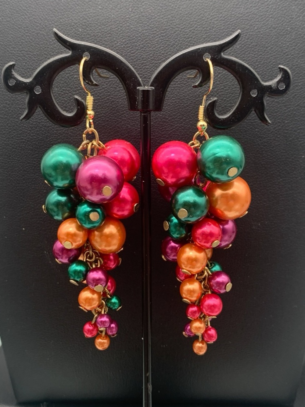 Vintage Colorful cha cha grape Cluster Drop dangle pierced Earrings